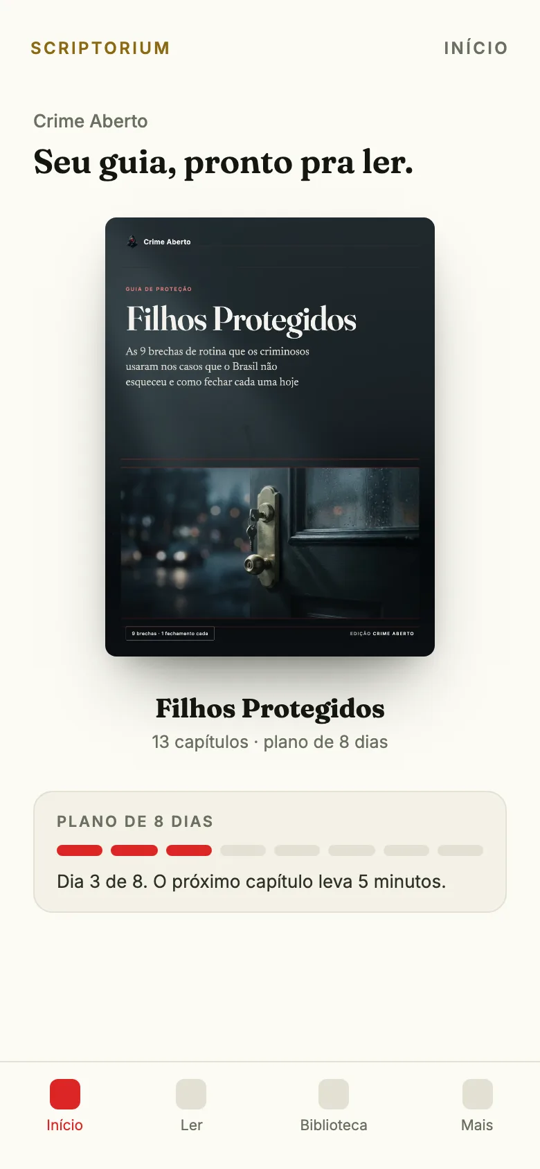 O guia Filhos Protegidos aberto no app